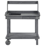 Outsunny 36'' Wooden Potting Bench Work Table with 2 Removable Wheels, Sink, Drawer & Large Storage Spaces, Gray Outsunny