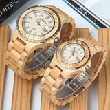 BEWELL ZS-100B Couple Watch Quartz Movement Wooden Watches His and Hers Handmade Lightweight Date Wristwatches BEWELL