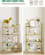 Hzuaneri Bookcase Bookshelf, Tempered Glass Bookshelves, Slim Shelving Unit for Bedroom, Bathroom, Home Office, Steel Frame, 4 Tier Gold BC21499G Hzuaneri