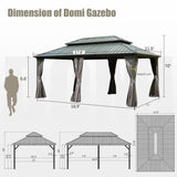 Domi 12’ x 18’ Hardtop Gazebo Aluminum Frame Canopy with Netting & Curtains, Outdoor Permanent Metal Pavilion with Galvanized Steel Double Roof for Patio Lawn and Garden, Gray domi outdoor living