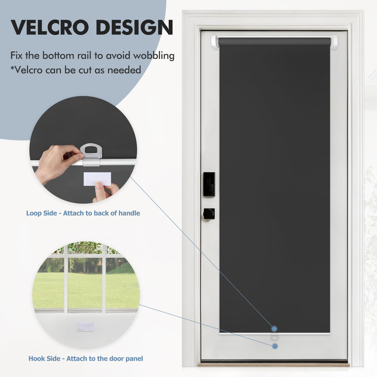 LazBlinds 100% Blackout Door Blinds, No Drill Cordless Roll Up French Door Blinds, Thermal Insulated Light Blocking Shades for Front Door Patio Sidelight Glass Door, 14'' W x 40'' L, Black, 1Pcs LazBlinds