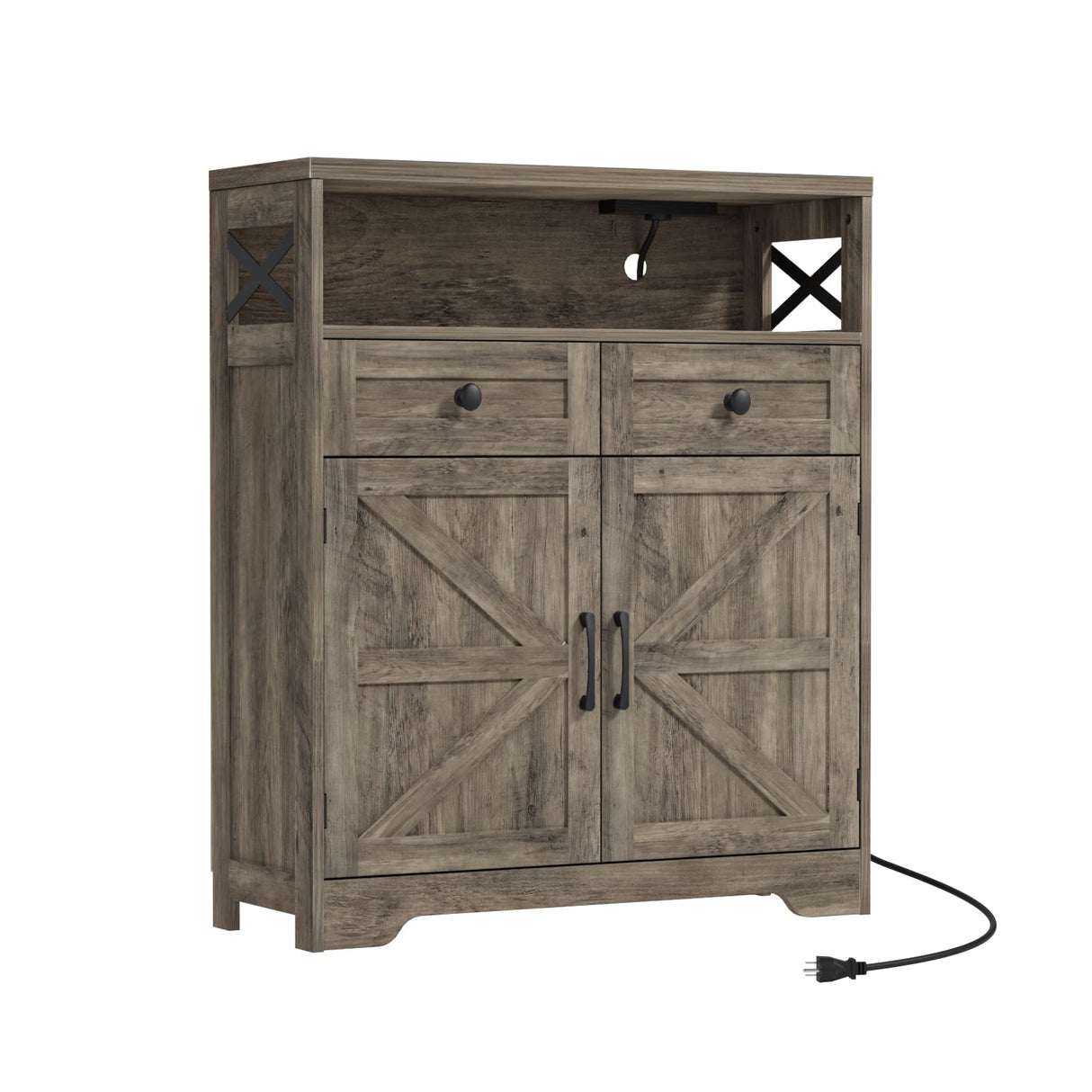 31.5" Rustic Grey Farmhouse Storage Cabinet with Barn Doors and Drawers, Sideboard Buffet Cabinet with Storage, Kitchen Pantry Hutch Cabinet, Coffee Bar Station Table for Kitchen, Livingroom, Bathroom FiveWillowise
