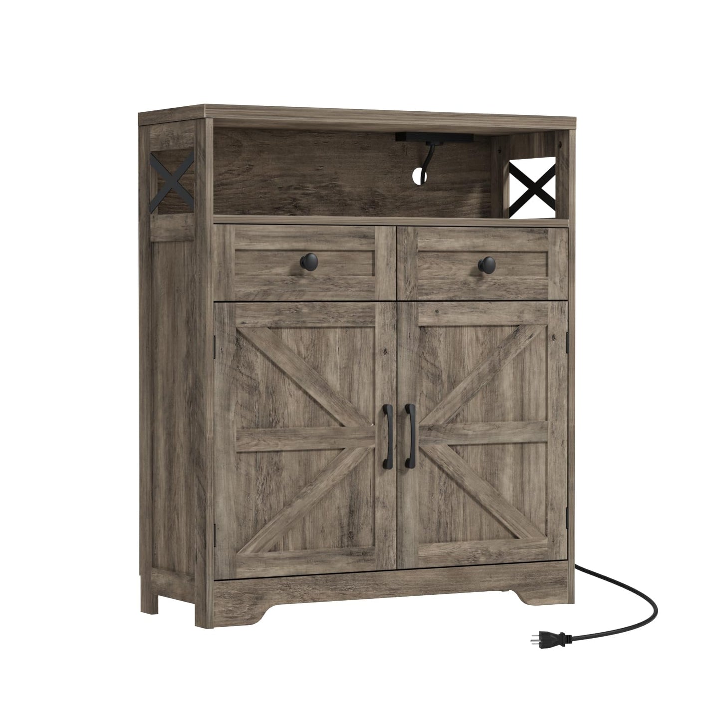 31.5" Rustic Grey Farmhouse Storage Cabinet with Barn Doors and Drawers, Sideboard Buffet Cabinet with Storage, Kitchen Pantry Hutch Cabinet, Coffee Bar Station Table for Kitchen, Livingroom, Bathroom