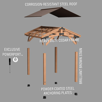 Backyard Discovery Norwood 14 ft. x 10 ft. Cedar Wood Gazebo,Thermal Insulated Steel Roof, Durable, Supports Snow Loads and Wind Speed, Rot Resistant, Backyard, Deck, Garden, Patio Light Brown