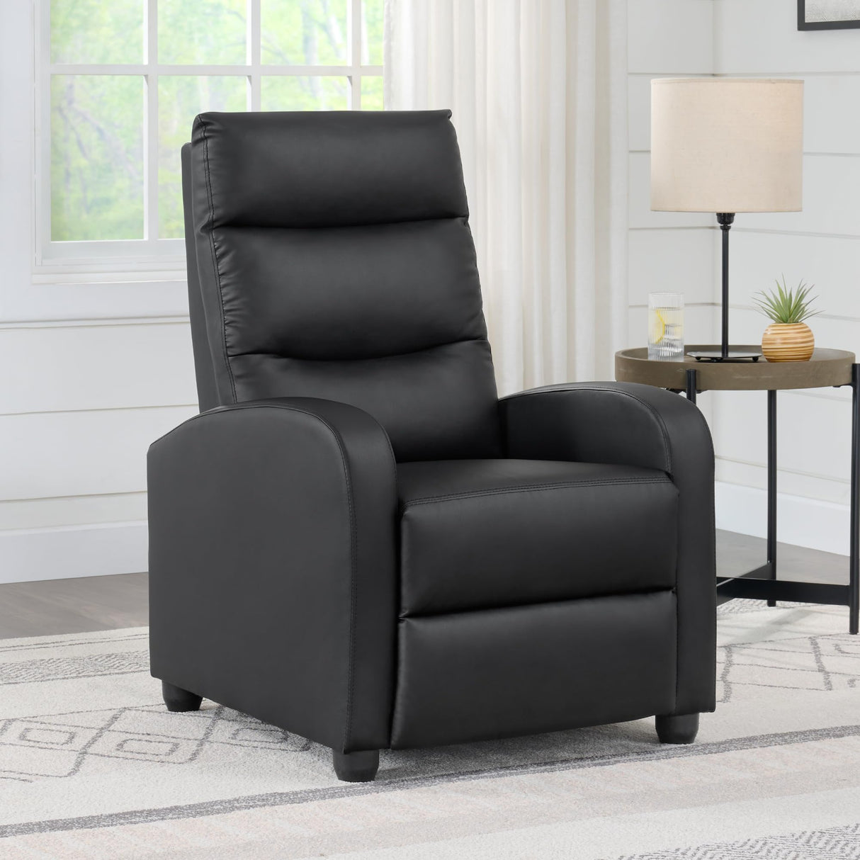 KISLOT Recliner Chair for Adults Push Back Armchair Home Theater Seating with Lumbar Support Single Sofa for Living Room.Black(PU Leather) KISLOT
