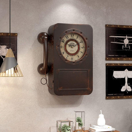 Abdurey Retro Old Telephone Wall Clock with Hidden Safe, Battery Operated Quartz Metal Wall Clocks, Large Rectangular Vintage Decor Clocks, for Farmhouse, Living Room(16" H x 12" W x 4" D) Abdurey