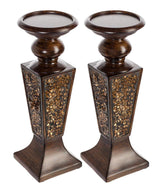 Creative Scents Schonwerk Pillar Candle Holder Set of 2- Crackled Mosaic Design- Functional Table Decorations- Centerpieces for Dining/Living Room- Best Wedding Gift (Brown) Creative Scents