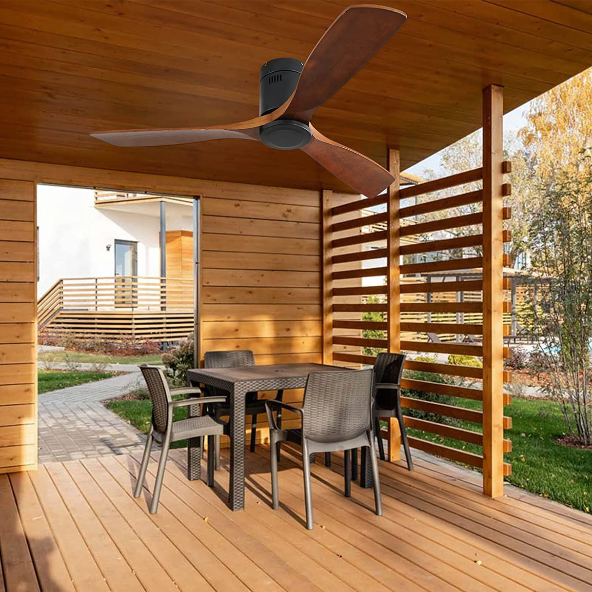 CACI Mall 52 Inch Ceiling Fan with Remote Control, Low Profile Flush Mount Ceiling Fan without Light, 3 Walnut Wood Ceiling Fan No Light, Noiseless Reversible ETL DC Motor with Timer CACI Mall