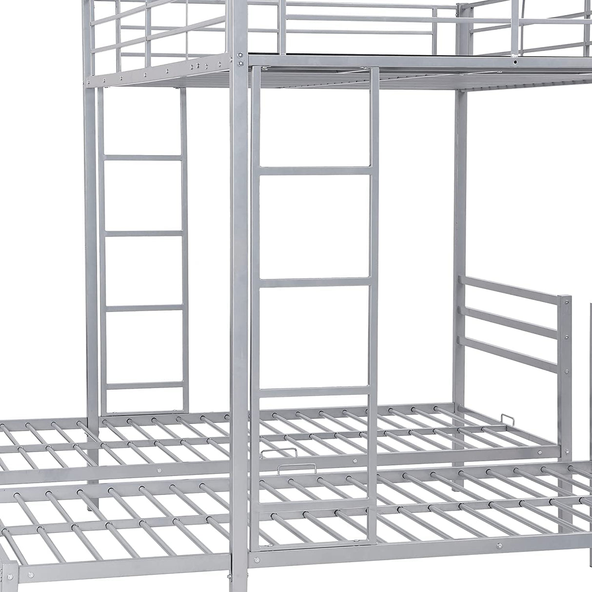 Harper & Bright Designs Metal Triple Bunk Beds Full Over Twin & Twin Bunk Bed with Upper Built-in Shelf, 3 Bed Bunk Beds with 2 Ladders for Kids, Teens, Adults, Silver Harper & Bright Designs