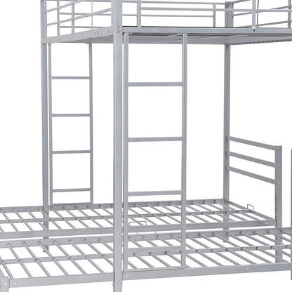 Harper & Bright Designs Metal Triple Bunk Beds Full Over Twin & Twin Bunk Bed with Upper Built-in Shelf, 3 Bed Bunk Beds with 2 Ladders for Kids, Teens, Adults, Silver