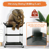 Utility Carts with Wheels,3-Tier Rolling Cart with Wheels, Heavy Duty 510 LBS Food Service Cart with Rubber Pad and Hammer for Kitchen/Office/Warehouse, 31.5" X 16.9" X 38.9"(Black) SFESGRER