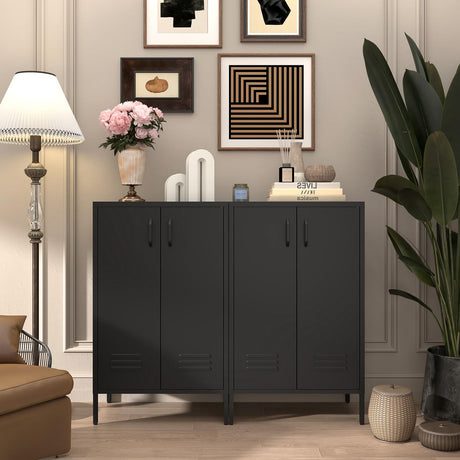 IRONFFICE Metal Locker Storage Cabinet,Black Accent Storage Cabinet, Metal Pantry Cabinet with Doors,Locker Cabinet for Living Room,Kitchen,Office IRONFFICE