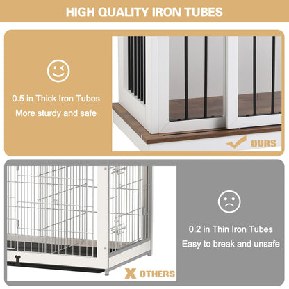 Sunseen Dog Crate Furniture with Divider,Wooden Dog Kennel End Table,Large Breed Dog House Indoor for One Large Dog or Two Small Dogs,Double Doors,47''W*24''D*35''H,White - WoodArtSupply