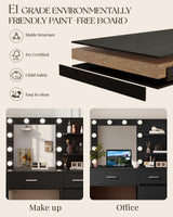 LIVELYGLOW Vanity with Lights, Makeup Vanity with Mirror, 3 Lighting Modes, for Bedroom, Black LIVELYGLOW