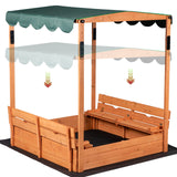 Wooden Outdoor Kids Sandbox Convertible Canopy Covered Sand Box Bench Seat Storage GOOD LIFE USA