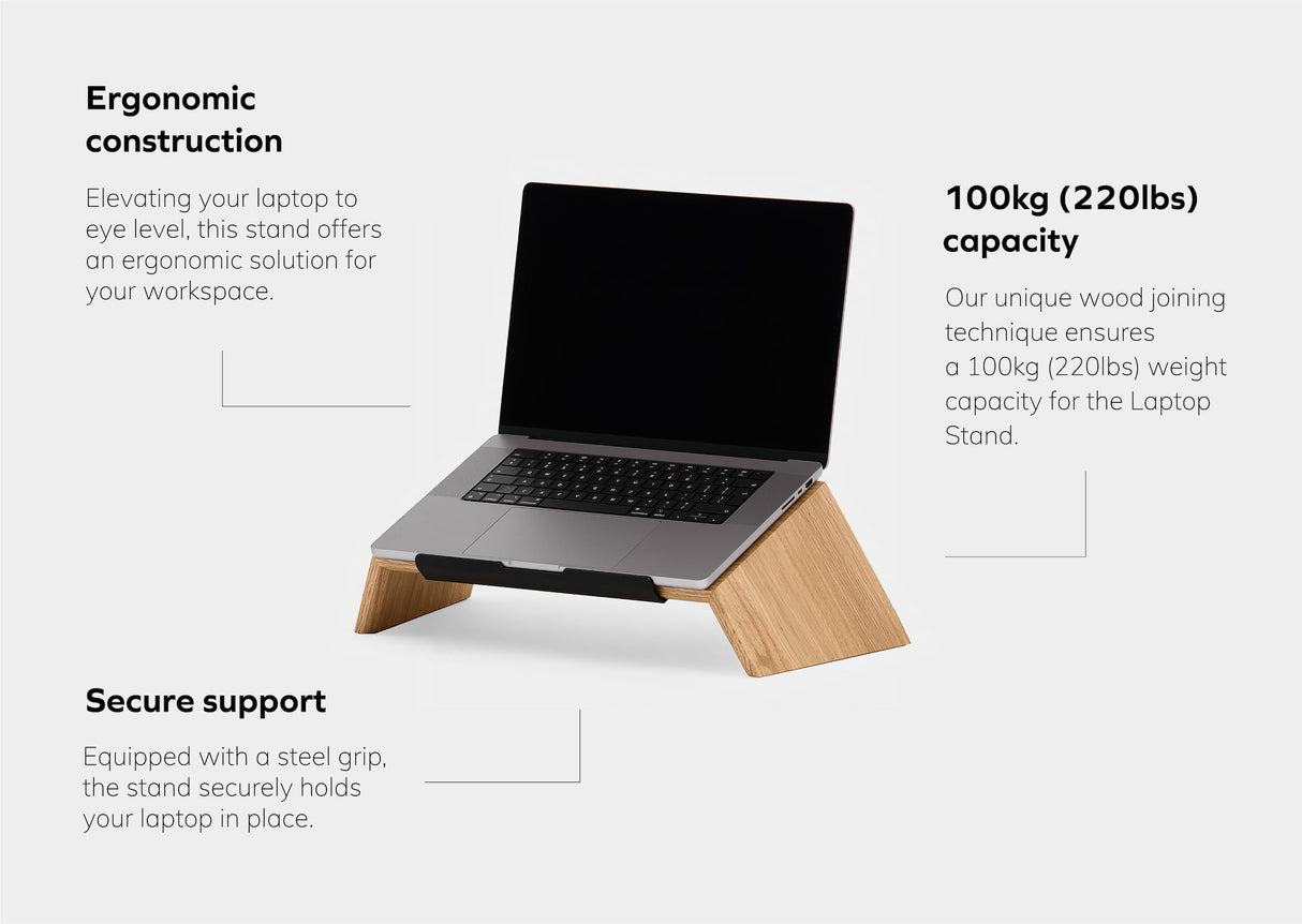 Oakywood Wooden Slanted Laptop Stand for Desk – Convenient Laptop Riser & Holder for Desk – Ergonomic Laptop Desk Stand Wood – 45x22x14cm – for 13-14" Laptops Oak Oakywood