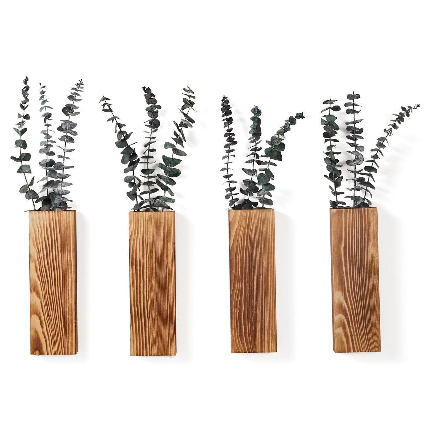 SOONOW 4 Pack Wood Wall Planter - Modern Farmhouse Wood Wall Decor for Living Room, Bedroom, Bathroom, Home and Office - Wooden Pocket Vase for Dried Flowers and Faux Plants Indoor Decor