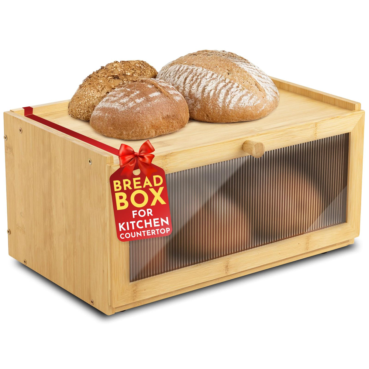 Culinary Couture Bamboo Bread Box for Kitchen Countertop - Large Capacity Storage BreadBox for Homemade Bread with Acrylic Window and Extra Top Storage Culinary Couture