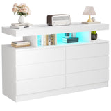 BEWISHOME White Dresser for Bedroom with Charging Station and LED Lights, 6 Drawer Dresser Chests of Drawers, Wood Dresser for Closet, Modern Wide Dresser with Open Space, TV Stand, White KCG02W BEWISHOME