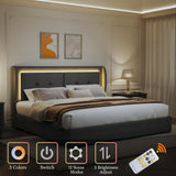 Queen Size Grey Upholstered Bed Frame with Storage, LED Lights & Wingback Headboard - LIMGLIM LIMGLIM