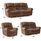 CANMOV Faux Leather Manual Recliner Sofa Set, Manual Recliner Chair, Reclining Loveseat and 3-Seat Sofa for Living Room,Bedroom Furniture, Office,Nut Brown CANMOV
