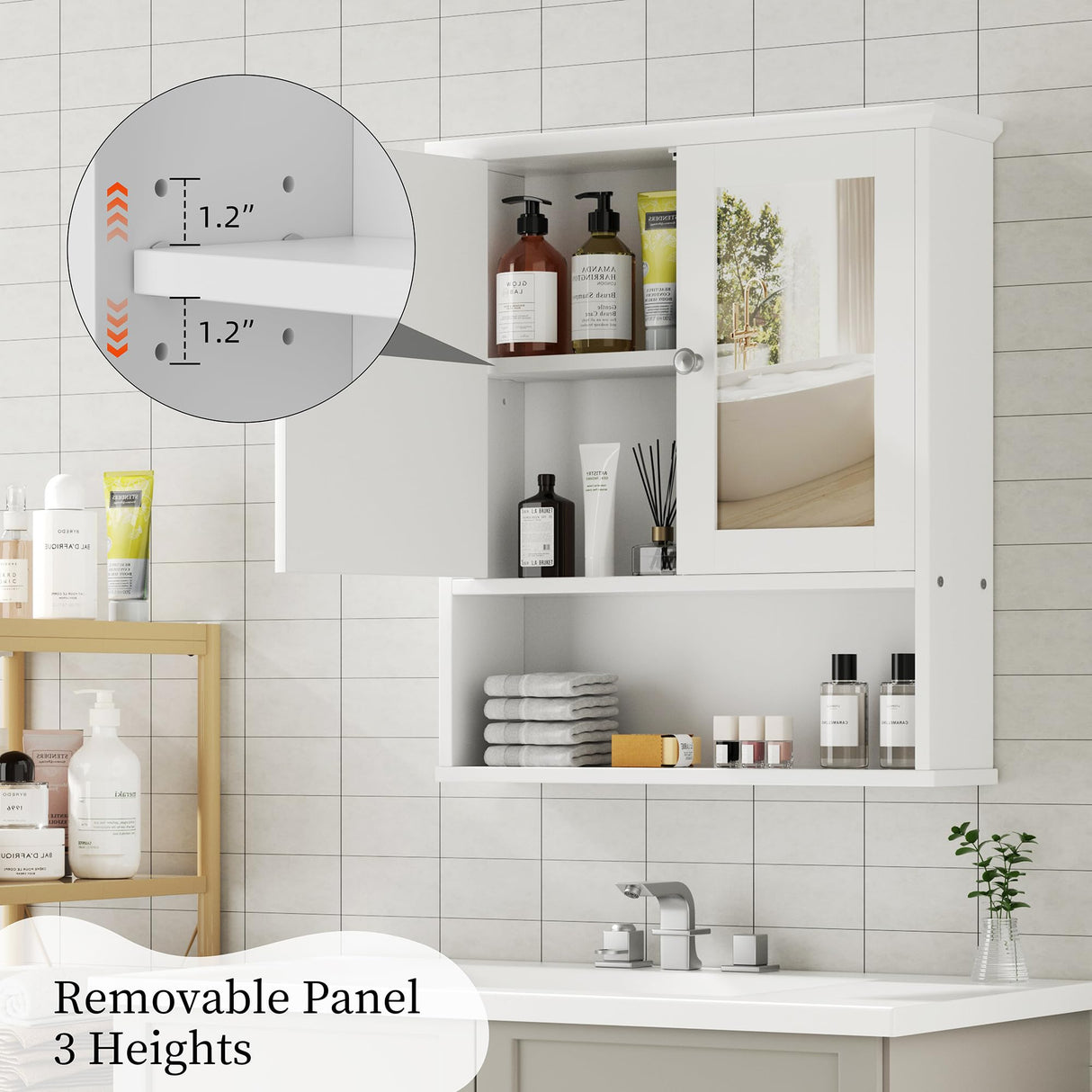 Shintenchi Bathroom Cabinet with Mirror, Wood Medicine Cabinet with Adjustable Shelf, Wall Mount Cabinet Storage, Cupboard, White Shintenchi