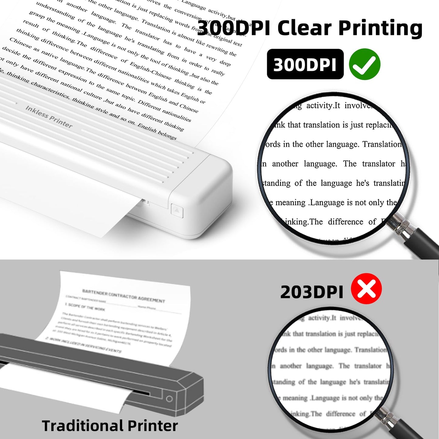 Portable Printer for iPhone iPad Laptop PC - Bluetooth Printer Supports Dual-sided Printing Letter/A4/B5/A5 Regular Paper, Wireless Printer for Home Travel Office Vehicle Word PDF Excel TxT 300DPI