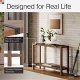 Modern Farmhouse Entryway Table - Skinny Console Table with Storage & Metal Details – Behind Couch Sofa Table - Small Hallway Table - Wood Entry Table - Industrial Farmhouse Decor (Medium Oak Finish) Stead