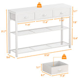 Furologee White Entryway Table, 38'' Console Sofa Table with 3 Fabric Drawers, Industrial Entry Way Table with Storage Shelves, Display Shelf for Living Room, Hallway, Entrance, Foyer Furologee