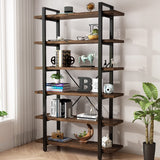 AY-AOYUAN Solid Wood Bookcase and Book Shelves Wood and Metal Shelving Unit 5 Tier Bookshelf Modern Rustic Open Bookshelf Office,Distressed Brown (AY-02-6Tier) AY-AOYUAN