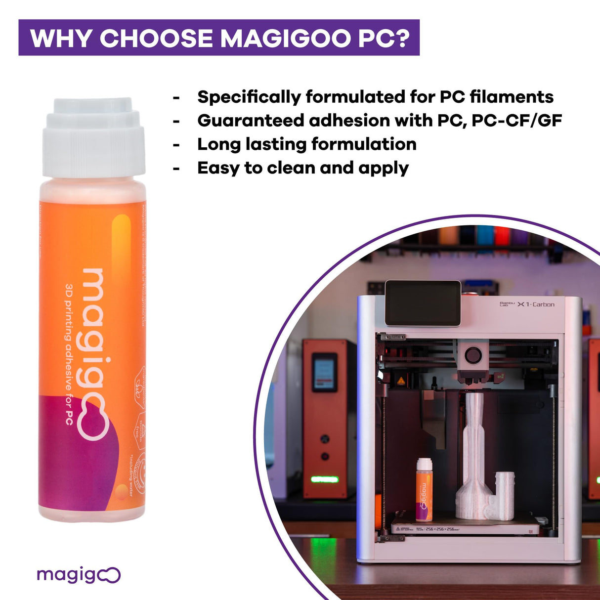 Magigoo MPC2018 3D Printer Adhesive Glue, Reduces Warping for Polycarbonate Filament on Flex Plate, Glass, PEI, Buildtak, Kapton, 50ml 1.69 fl. oz. Magigoo