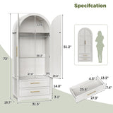 Maupvit Wardrobe Closet, Modern Armoire Wardrobe Closet with 2 Drawers and Arched Doors, 73" Tall Wooden Bedroom Armoires with Shelves and Hanging Rod, White Maupvit