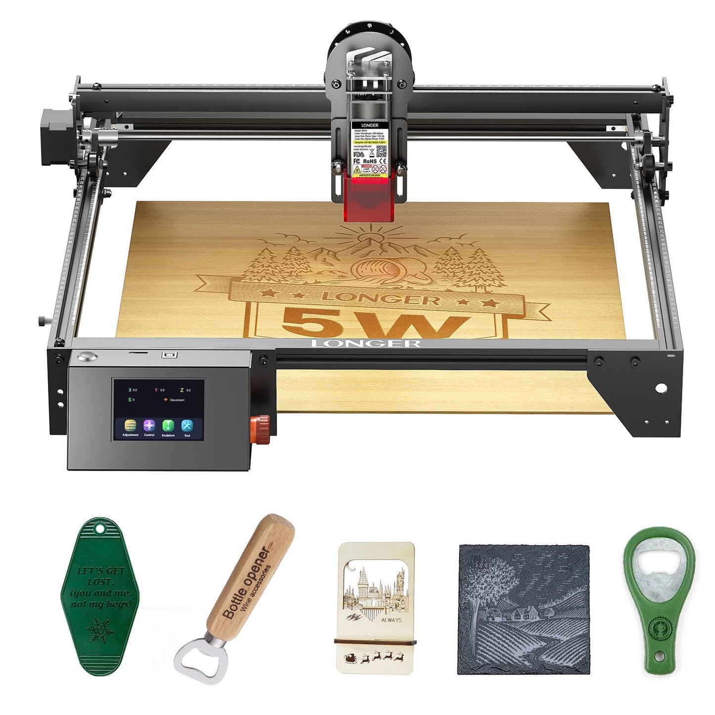 Longer RAY5 Laser Engraver, 5000MW Output Power, 0.08 * 0.08 mm High Precision Laser Engraver for Wood, Metal, Glass, Acrylic, Leather 15.7 "x15.7"… - WoodArtSupply