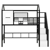 Bellemave Twin Loft Bed with Storage Stairs, Roof, Window and Guardrail, House Loft Bed Twin Size/Metal Loft Bed with Storage Box, Twin Loft Bed for Kids, Girls Boys, Twin Size House Loft Bed Black Bellemave