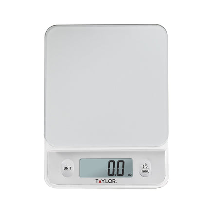 Taylor Glass Top Food Scale with Touch Controls, 11 lb Capacity, Sleek Silver Design, Accurate and Easy-to-Use Scale for Cooking and Baking Taylor