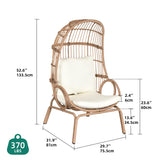 YITAHOME Outdoor Narrow Egg Chair Wicker, Patio Rattan Basket Chair with 370lbs Capacity Indoor Egg Chairs with Stand & Cushion Cocoon Chair for Bedroom, Patio, Balcony - Beige YITAHOME