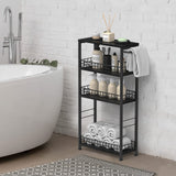 Narrow 4-Tier Rolling Storage Cart with Handle - Modern Black Utility Cart for Small Spaces NORCEESAN