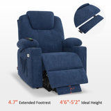 MCombo Small Power Lift Recliner Chair Sofa with Massage and Heat for Petite Elderly, 3 Positions, Cup Holders, and USB Ports, Extended Footrest, Fabric 7141 (Admiral) MCombo