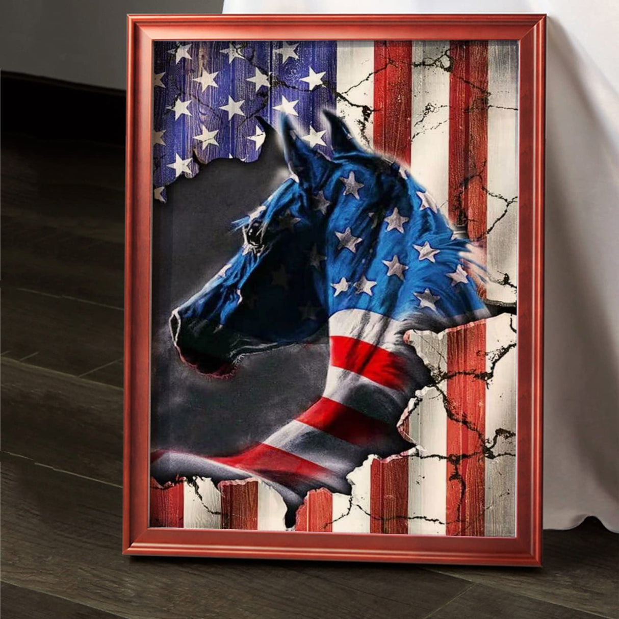 VISIAIP 5D Painting by Numbers Kits for Adults National Flag Horse DIY Round Diamond Art Kits Patriotic Animals Picture Art for Home Wall Decor,11.8x15.7 inch VISIAIP