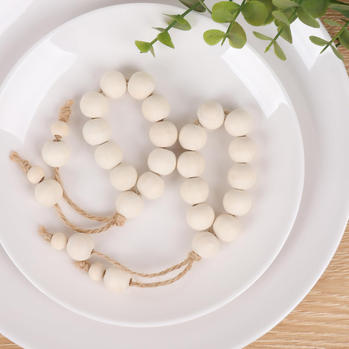 Yagoo Napkin Rings Set of 6, Handmade Farmhouse Wood Beaded Napkin Ring Set for Wedding, Banquet, Party, Dinner Table Decor (Natural) Yagoo