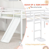 Merax Wooden Twin Size Double Loft Bed with Slide and Ladder, L-Shaped Bed Frame with Full-Length Guardrail, Wood Bedframe for Kids Teens Adults Bedroom, 2 Twin Beds,White Merax
