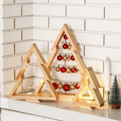 Cinnvoice 3 PCS Wooden Christmas Tree Tabletop Centerpieces Decor Christmas Natural Wood Frame Tiered Tray Mantle Shelf Wooden Cut out Standing Decoration Xmas Farmhouse Rustic Countryside(Tree)