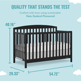 Dream On Me JPMA & Greenguard Gold Certified Odelle 5 in 1 Convertible Crib in Matte Black, Built of Sustainable Pinewood, 3 Mattress Height Settings, Non-Toxic Water-Based Paint Finish Dream On Me