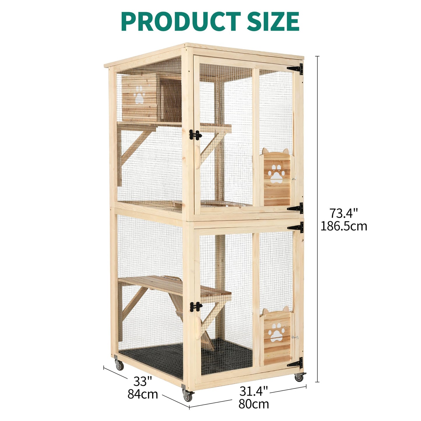 YITAHOME Cat House 70.9" Catio Outdoor Cat Enclosure on Wheels Wooden Cat Cage with Cat Space Capsule Bed and Cat Scratcher Ramp, Cat Patio Waterproof Roof(Natural)