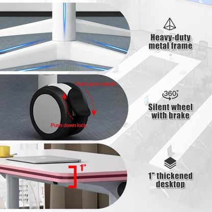 4PCS White Folding Conference Room Table, Modern Meeting Table with Wheels, 55" D x 23.6" W x 29.5" H Wood Seminar Table for Office Training Classroom