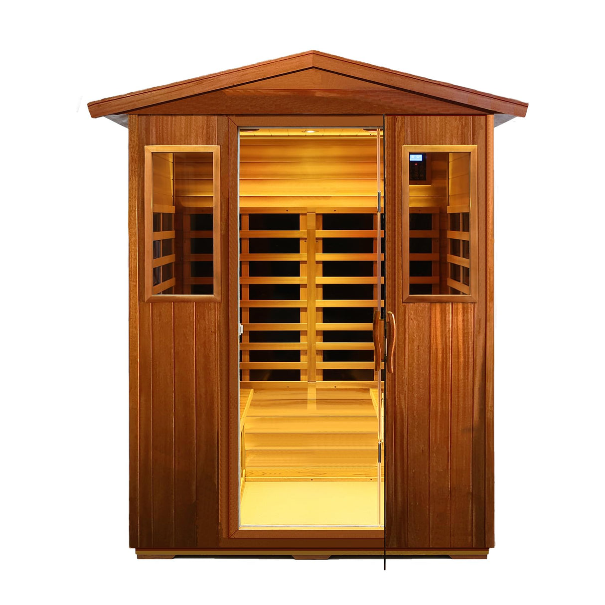 JKIUI Far Infrared Sauna Low EMF Wooden Sauna for Home, 4 Person Outdoor Sauna Room, 2,050watt, American Basswood, Indoor Home Sauna with Bluetooth, LCD, LED JKIUI