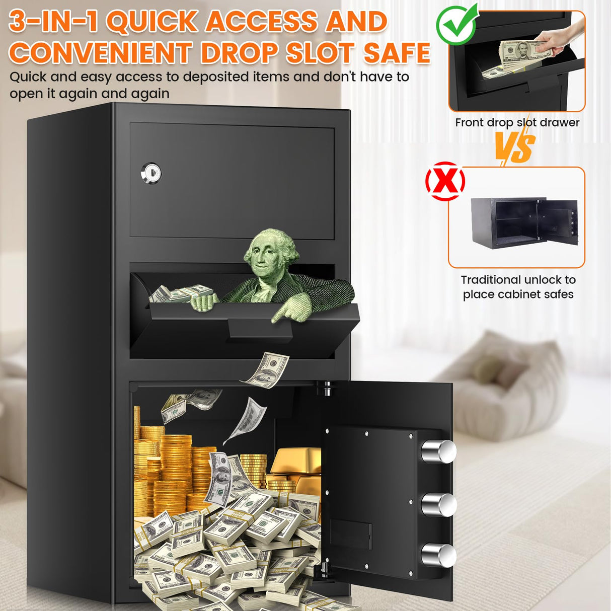 3.6 Cu ft Large Fireproof Drop Safe Box for Business, Anti-Theft Cash Safe Drop Box with Drop Slot, Digital Keypad and Spare Key, Heavy-duty Depository Drop Safe for Home Retail Busines Restaurants Tiskgg
