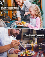 2 Pcs 12-inch Cooking Tweezers Tongs Precision Serrated Tips, Stainless Steel Professional Chef Tweezer Kitchen Tools for BBQ, Plating and Serving (Black) SouxMux