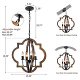 Rviezza 19.49'' Farmhouse Wood Chandelier, 4-Light Rustic Dining Room Light Fixture, Orb Chandelier Light Adjustable Height, Pendant Lighting for Kitchen Island Foyer Living Room Over Dining Table Rviezza