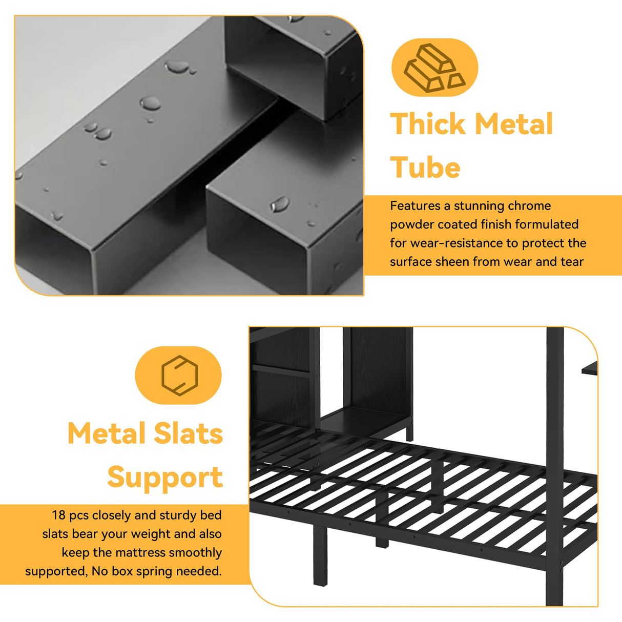 KT Rolster Bunk Bed Frame with Built-in Wardrobe King Over Twin XL Size, Metal Loft Bed with Foldable Desk and Storage Shelf, Black Bunk Beds King Size for Adults Teen Kids, No Box Spring Needed KT Rolster